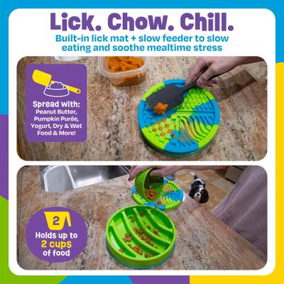 Show full view: Brightkins Circle 2-in-1 Slow Feeder & Lick Mat Treat Dispensing Dog Toy, Multi Color, 8.64 x 8.64 x 1.77-in slide 6 of 10