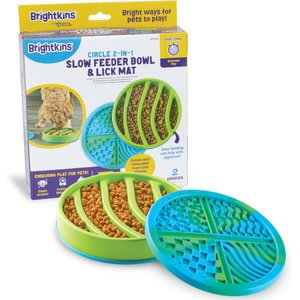 Brightkins Circle 2-in-1 Slow Feeder & Lick Mat Treat Dispensing Dog Toy, Multi Color, 8.64 x 8.64 x 1.77-in