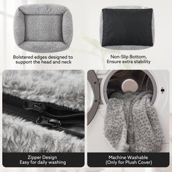 JOEJOY Rabbit Fur Leopard Print Dog & Cat Bed with Anti-Slip Bottom & Removable Cover, Grey, Small slide 2 of 7