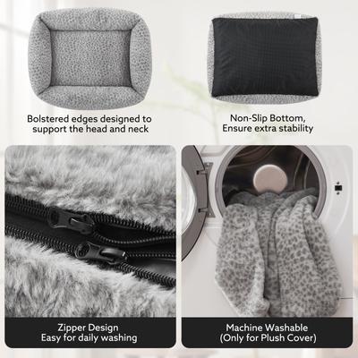 Show full view: JOEJOY Rabbit Fur Leopard Print Dog & Cat Bed with Anti-Slip Bottom & Removable Cover, Grey, Small slide 5 of 8