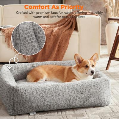 Show full view: JOEJOY Rabbit Fur Leopard Print Dog & Cat Bed with Anti-Slip Bottom & Removable Cover, Grey, Small slide 3 of 8