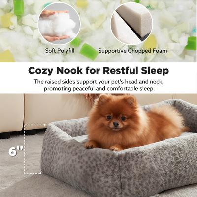 Show full view: JOEJOY Rabbit Fur Leopard Print Dog & Cat Bed with Anti-Slip Bottom & Removable Cover, Grey, Small slide 6 of 8