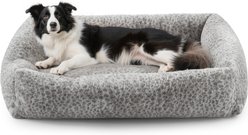 JOEJOY Rabbit Fur Leopard Print Dog & Cat Bed with Anti-Slip Bottom & Removable Cover, Grey, X-Large