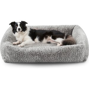 JOEJOY Rabbit Fur Leopard Print Dog & Cat Bed with Anti-Slip Bottom & Removable Cover, Grey, X-Large