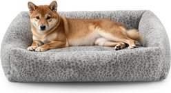 JOEJOY Rabbit Fur Leopard Print Dog & Cat Bed with Anti-Slip Bottom & Removable Cover, Grey, Large