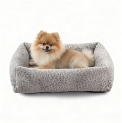 JOEJOY Rabbit Fur Leopard Print Dog & Cat Bed with Anti-Slip Bottom & Removable Cover, Grey, Medium