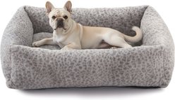 JOEJOY Rabbit Fur Leopard Print Dog & Cat Bed with Anti-Slip Bottom & Removable Cover, Grey, Small
