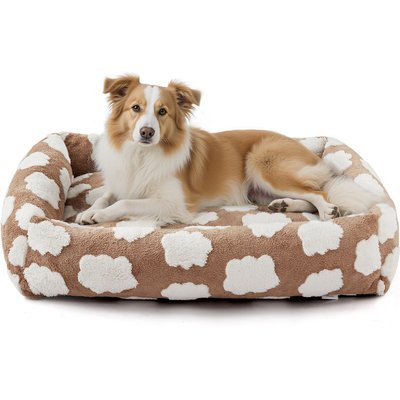 JOEJOY JOEJOY Jacquard Cloud Square Dog & Cat Bed with Anti-Slip Bottom & Removable Cover, Cozy Clouds Brown, Small Plus
