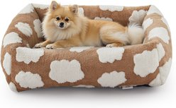 JOEJOY Jacquard Cloud Square Dog & Cat Bed with Anti-Slip Bottom & Removable Cover, Brown, Small