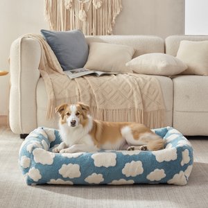JOEJOY Jacquard Cloud Square Dog & Cat Bed with Anti-Slip Bottom & Removable Cover, Blue, Small