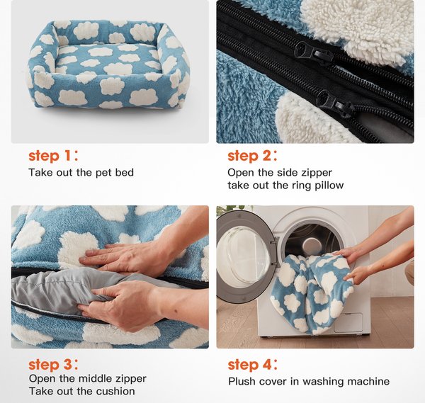 Show full view: JOEJOY Jacquard Cloud Square Dog & Cat Bed with Anti-Slip Bottom & Removable Cover, Blue, Small slide 3 of 7