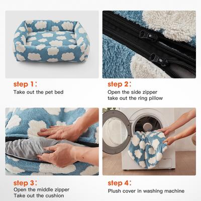 Show full view: JOEJOY Jacquard Cloud Square Dog & Cat Bed with Anti-Slip Bottom & Removable Cover, Blue, Medium slide 4 of 8