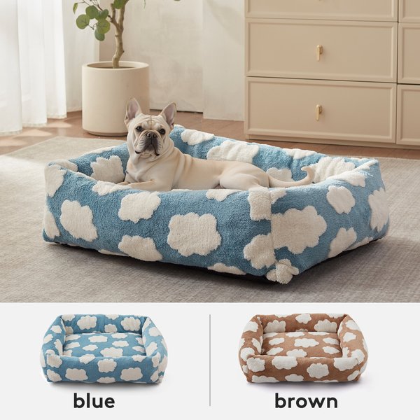 Show full view: JOEJOY Jacquard Cloud Square Dog & Cat Bed with Anti-Slip Bottom & Removable Cover, Blue, Small slide 4 of 7