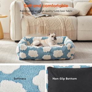 JOEJOY Jacquard Cloud Square Dog & Cat Bed with Anti-Slip Bottom & Removable Cover, Blue, Small