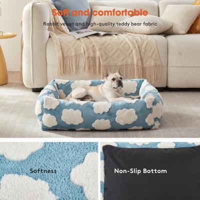Show full view: JOEJOY Jacquard Cloud Square Dog & Cat Bed with Anti-Slip Bottom & Removable Cover, Blue, Medium slide 2 of 8