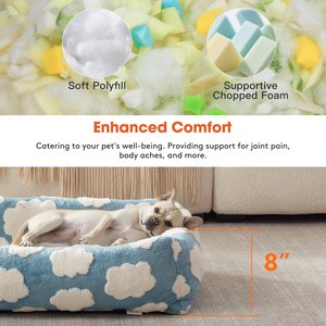JOEJOY Jacquard Cloud Square Dog & Cat Bed with Anti-Slip Bottom & Removable Cover, Blue, Small