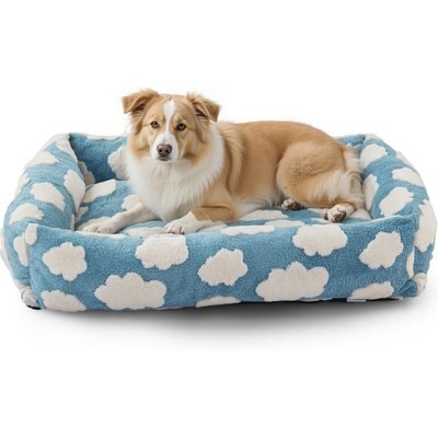 JOEJOY JOEJOY Jacquard Cloud Square Dog & Cat Bed with Anti-Slip Bottom & Removable Cover, Blue, X-Large
