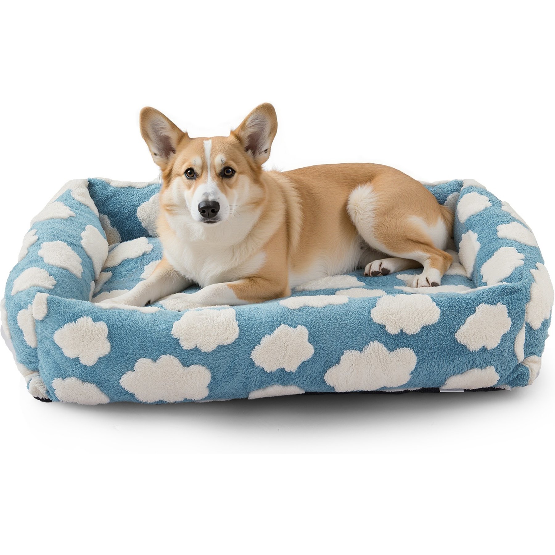 JOEJOY Jacquard Cloud Square Dog & Cat Bed with Anti-Slip Bottom & Removable Cover, Cozy Clouds Blue, Medium