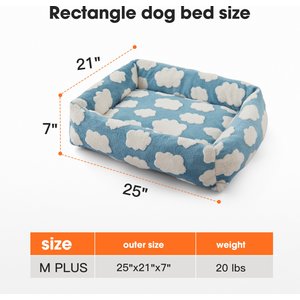 JOEJOY Jacquard Cloud Square Dog & Cat Bed with Anti-Slip Bottom & Removable Cover, Blue, Medium