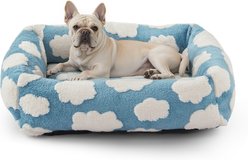 JOEJOY Jacquard Cloud Square Dog & Cat Bed with Anti-Slip Bottom & Removable Cover, Blue, Medium