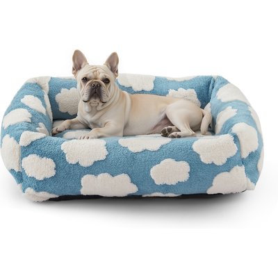 JOEJOY JOEJOY Jacquard Cloud Square Dog & Cat Bed with Anti-Slip Bottom & Removable Cover, Cozy Clouds Blue, Small Plus