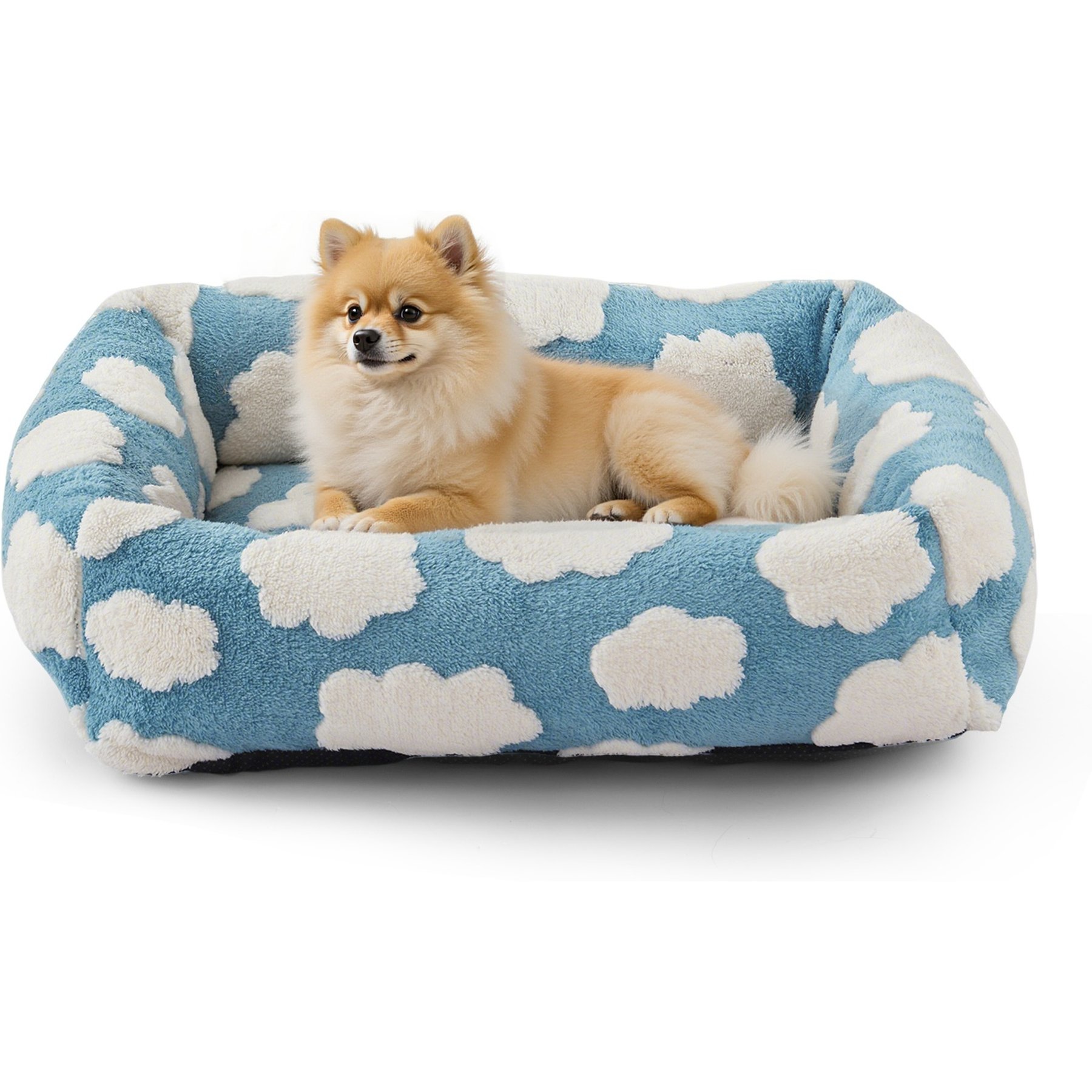 JOEJOY Jacquard Cloud Square Dog & Cat Bed with Anti-Slip Bottom & Removable Cover, Cozy Clouds Blue, Small