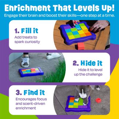 Show full view: Brightkins Pup Pixel Treat Puzzle Dispensing Dog Toy, Multi Color, 13.02 x 11 x 1.77-in slide 6 of 9