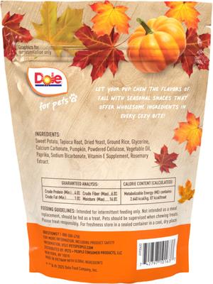 Show full view: Dole Fall Pup-Kin Spice Pumpkin Plant-Based Soft & Chewy Dog Treats, 7.05-oz bag slide 3 of 4