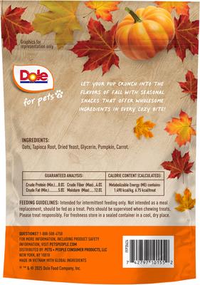 Show full view: Dole Fall Plant-Based Pup-Kin Spice Pumpkin Crunchy Dog Biscuits Treats, 7-oz bag slide 3 of 4