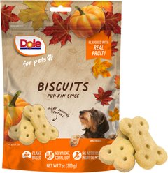 Dole Fall Plant-Based Pup-Kin Spice Pumpkin Crunchy Dog Biscuits Treats, 7-oz bag