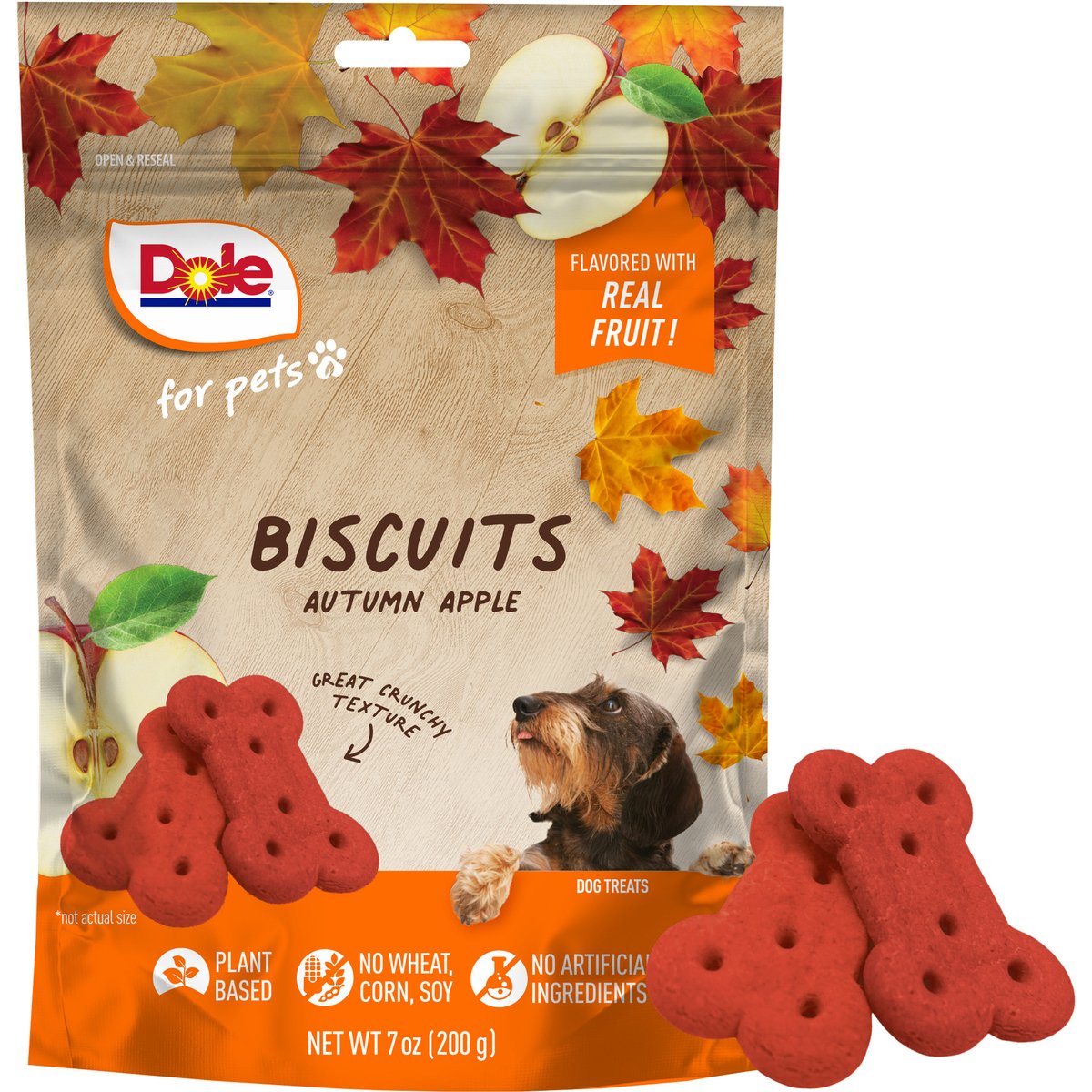Dole Fall Plant-Based Autumn Apple Crunchy Dog Biscuits Treats, 7-oz bag
