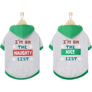 Frisco Flip Sequin Naughty/Nice List Dog & Cat Hoodie, Heather Gray, XX-Large