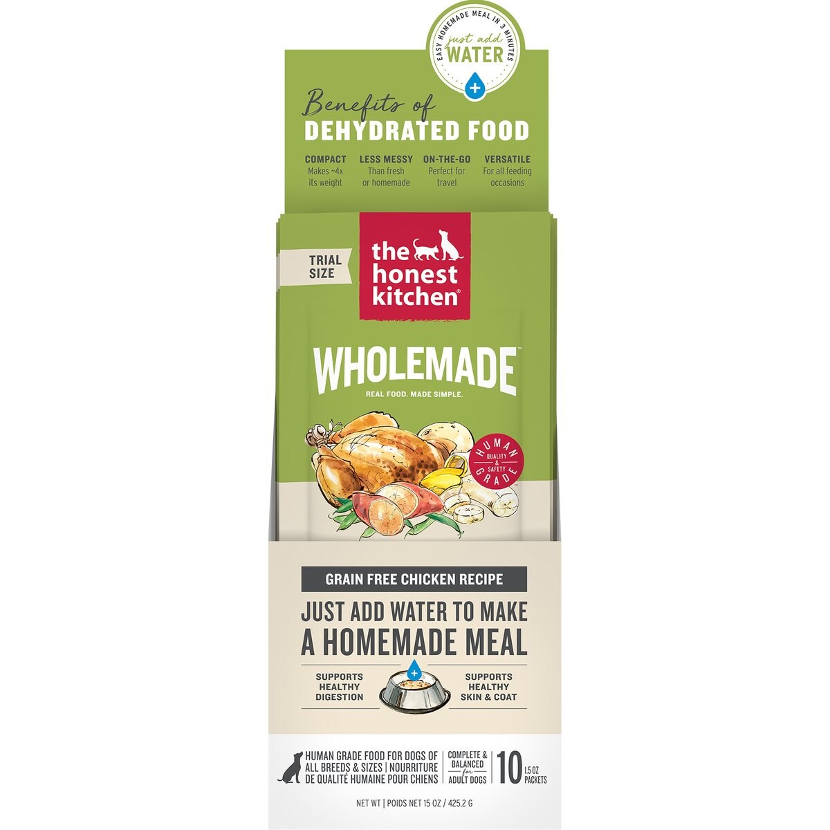 The Honest Kitchen Human Grade Wholemade Grain-Free Chicken Dehydrated Dog Food, 1.5-oz, 10 count
