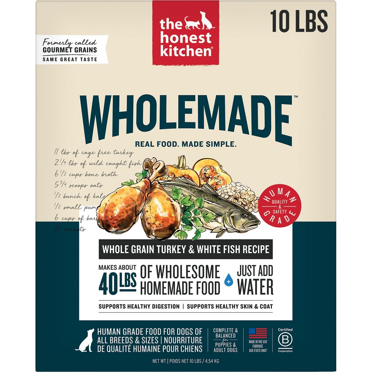 The Honest Kitchen Human Grade Wholemade Whole Grain Turkey & White Fish Dehydrated Dog Food, 10-lb box
