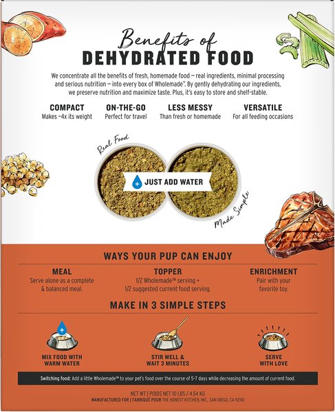Show full view: The Honest Kitchen Wholemade Limited Ingredient Beef Dehydrated Dog Food, 10-lb box slide 4 of 13