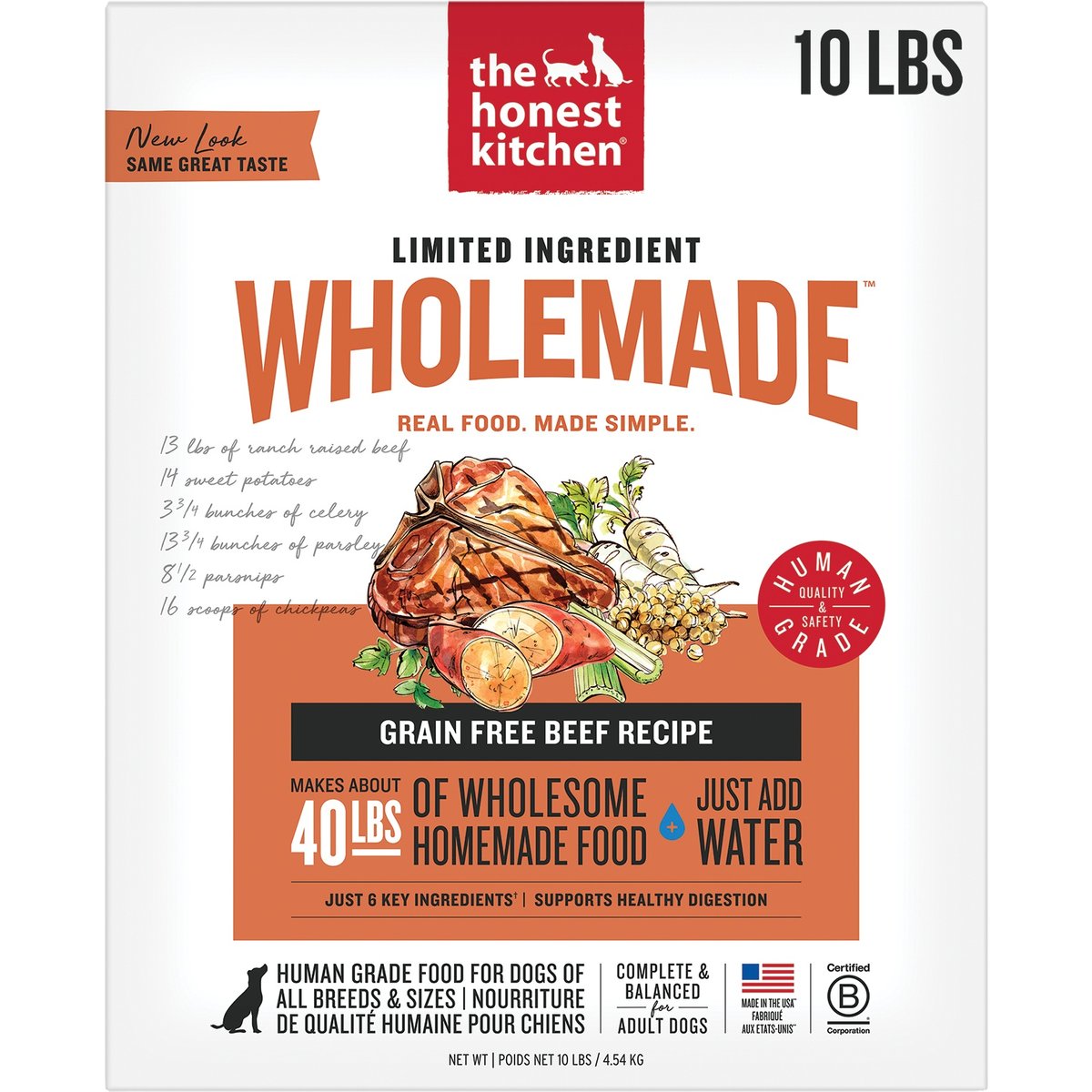 The Honest Kitchen Human Grade Wholemade Limited Ingredient Beef Dehydrated Dog Food, 10-lb box
