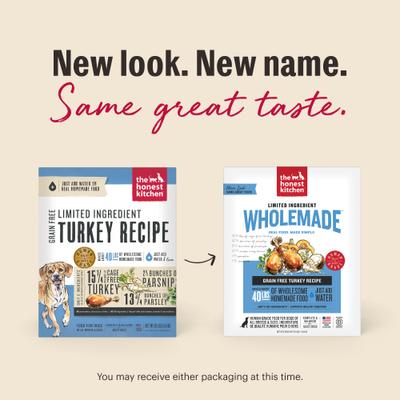 Show full view: The Honest Kitchen Human Grade Wholemade Limited Ingredient Turkey Dehydrated Dog Food, 10-lb box slide 3 of 13