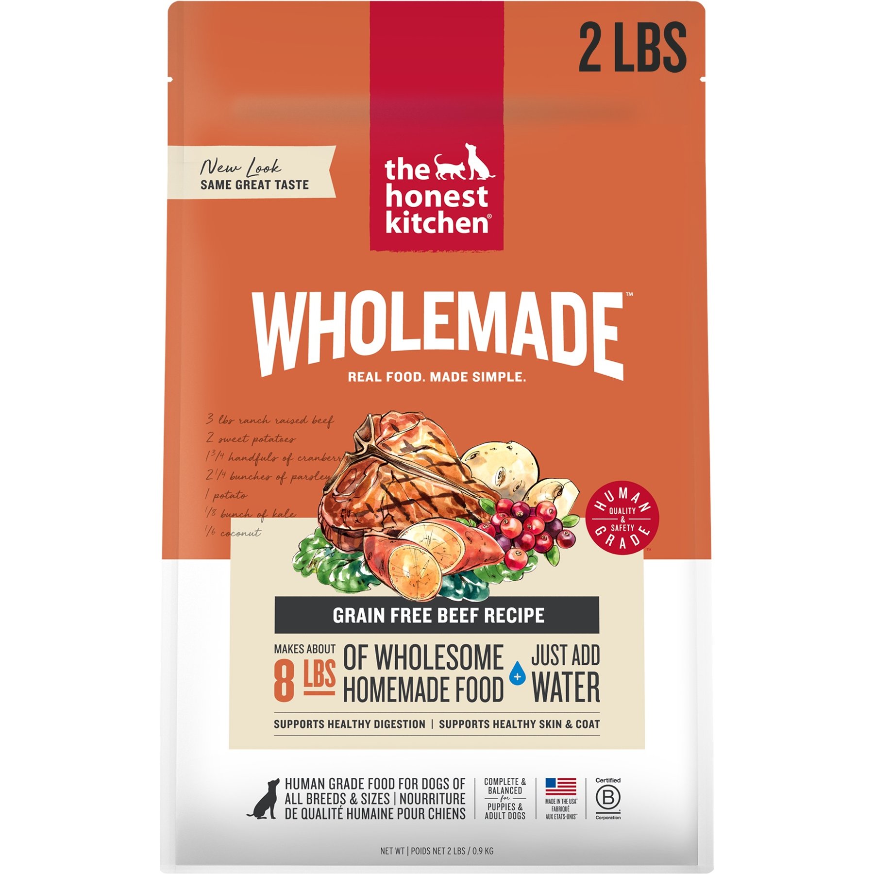 The Honest Kitchen Human Grade Wholemade Grain-Free Beef Dehydrated Dog Food, 2-lb box