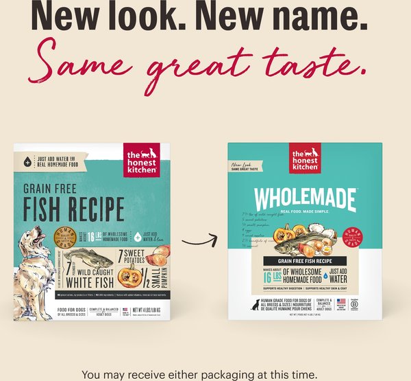 Show full view: The Honest Kitchen Wholemade Grain-Free Fish Dehydrated Dog Food, 10-lb box slide 3 of 13