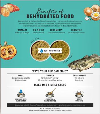 Show full view: The Honest Kitchen Human Grade Wholemade Grain-Free Fish Dehydrated Dog Food, 4-lb box slide 4 of 13