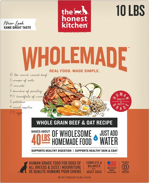 Show full view: The Honest Kitchen Wholemade Whole Grain Beef & Oat Dehydrated Dog Food, 10-lb box slide 1 of 13