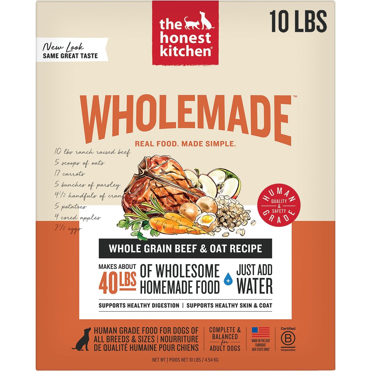 The Honest Kitchen Human Grade Wholemade Whole Grain Beef & Oat Dehydrated Dog Food, 10-lb box