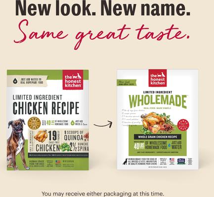 Show full view: The Honest Kitchen Human Grade Wholemade Limited Ingredient Chicken Dehydrated Dog Food, 10-lb box slide 3 of 13