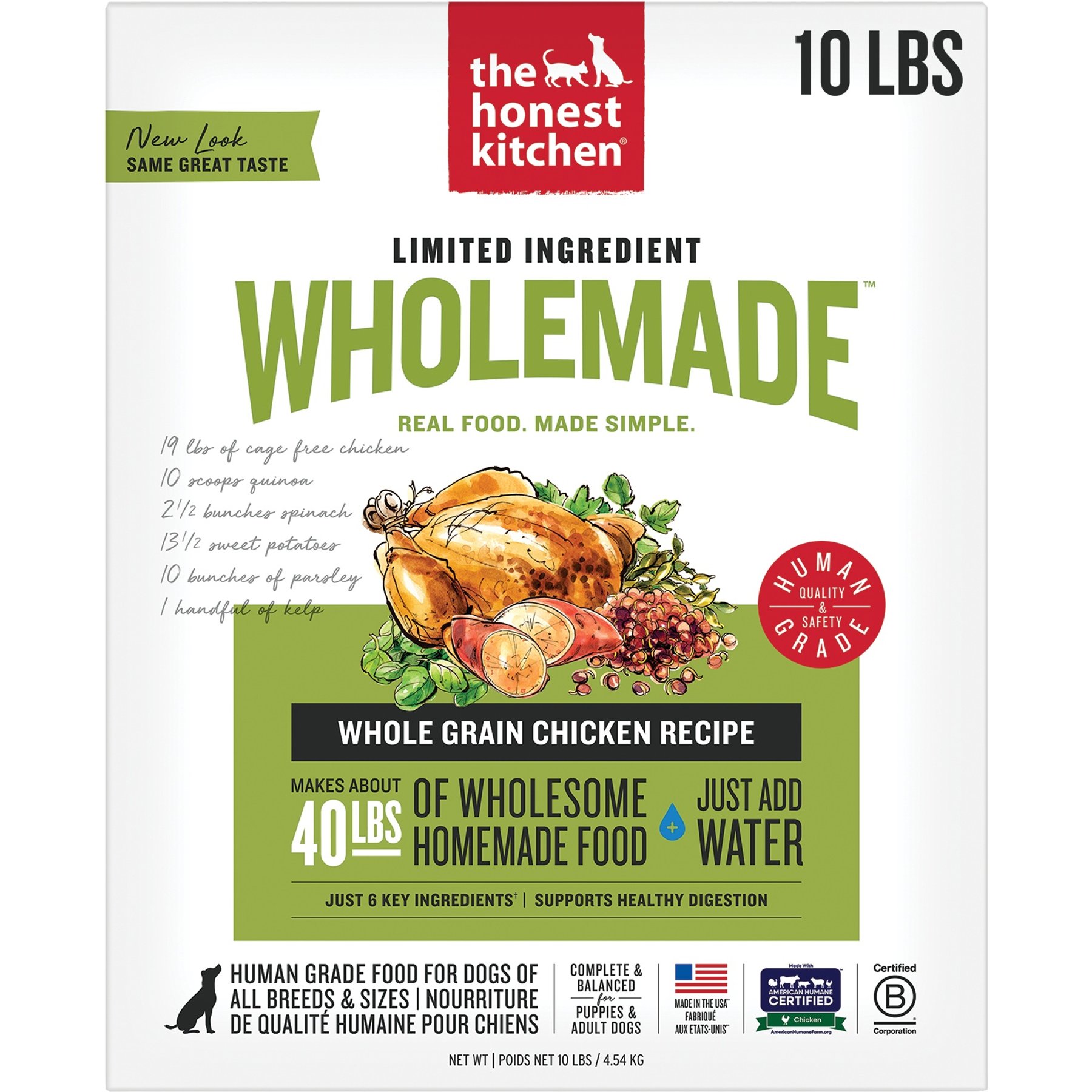 The Honest Kitchen Human Grade Wholemade Limited Ingredient Chicken Dehydrated Dog Food, 10-lb box