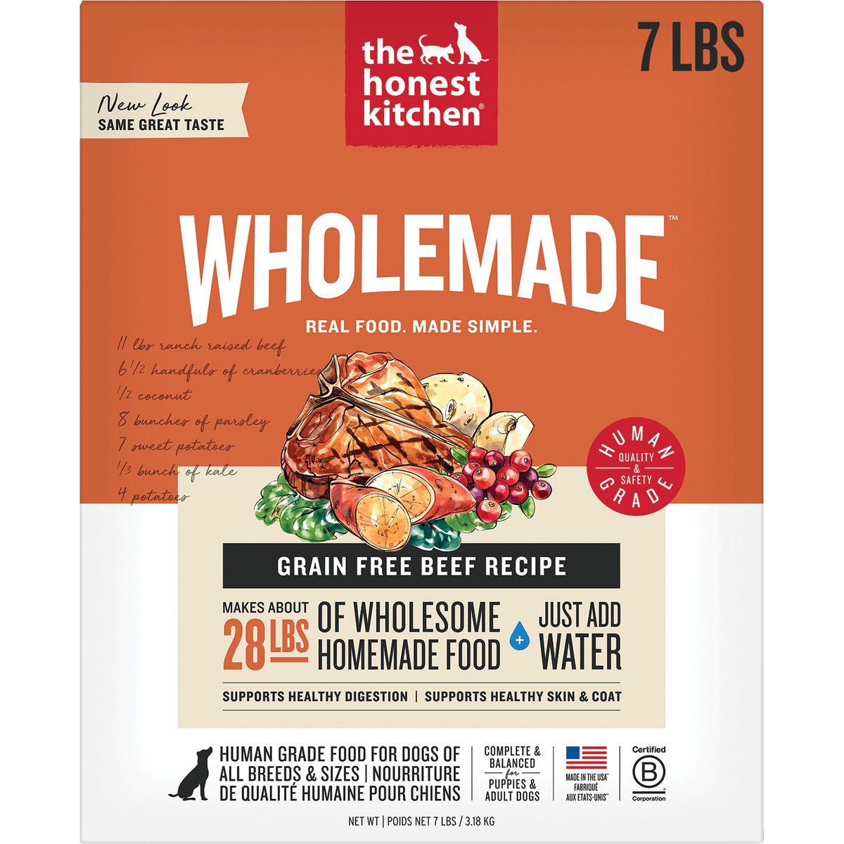 The Honest Kitchen Human Grade Wholemade Grain-Free Beef Dehydrated Dog Food, 7-lb box