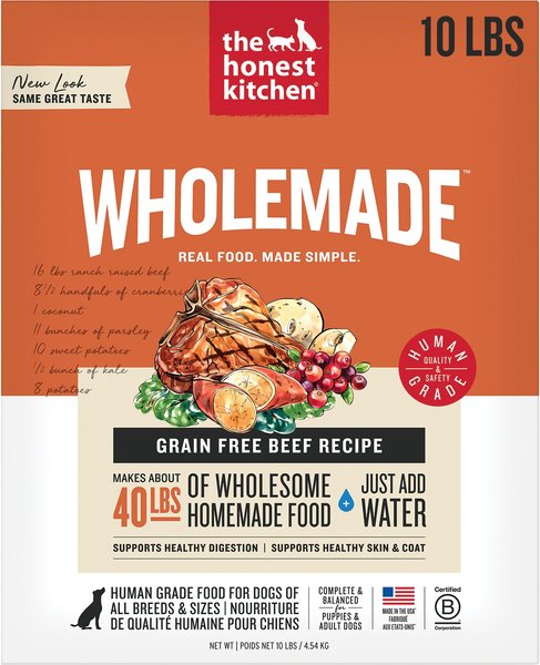 Show full view: The Honest Kitchen Wholemade Grain-Free Beef Dehydrated Dog Food, 10-lb box slide 1 of 13