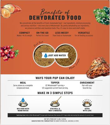 Show full view: The Honest Kitchen Human Grade Wholemade Grain-Free Beef Dehydrated Dog Food, 4-lb box slide 3 of 12