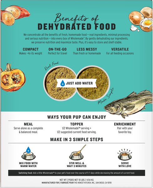 Show full view: The Honest Kitchen Wholemade Grain-Free Fish Dehydrated Dog Food, 10-lb box slide 4 of 13