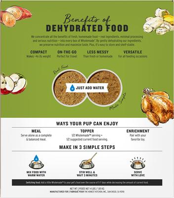 Show full view: The Honest Kitchen Human Grade Wholemade Grain-Free Chicken Dehydrated Dog Food, 4-lb box slide 3 of 12