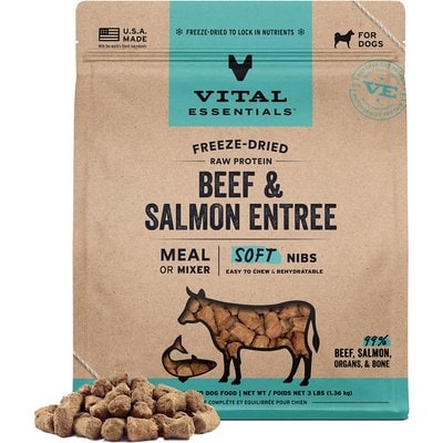 Vital Essentials Vital Essentials Soft Nibs Raw Beef & Salmon Entree Freeze-Dried Dog Food & Topper, 3-lb bag